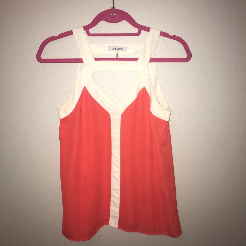 Francesca’s coral and white tank